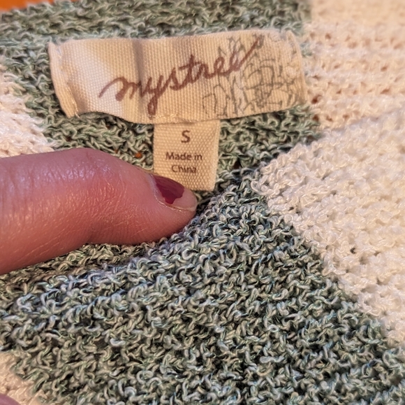 Mystree small nodded v-neck seafoam striped unique sweater beachy sexy - Picture 7 of 9